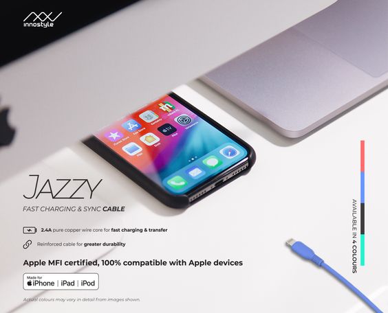 Cáp Lightning MFI 1.5m Innostyle Jazzy Màu Đen